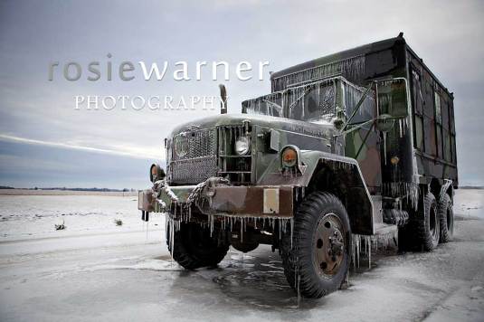 Jason in front of his army truck, Deuce and a half, deuce, rosie warner photography, truck photography, Trenton Illinois, Southern Illinois, Ice Storm